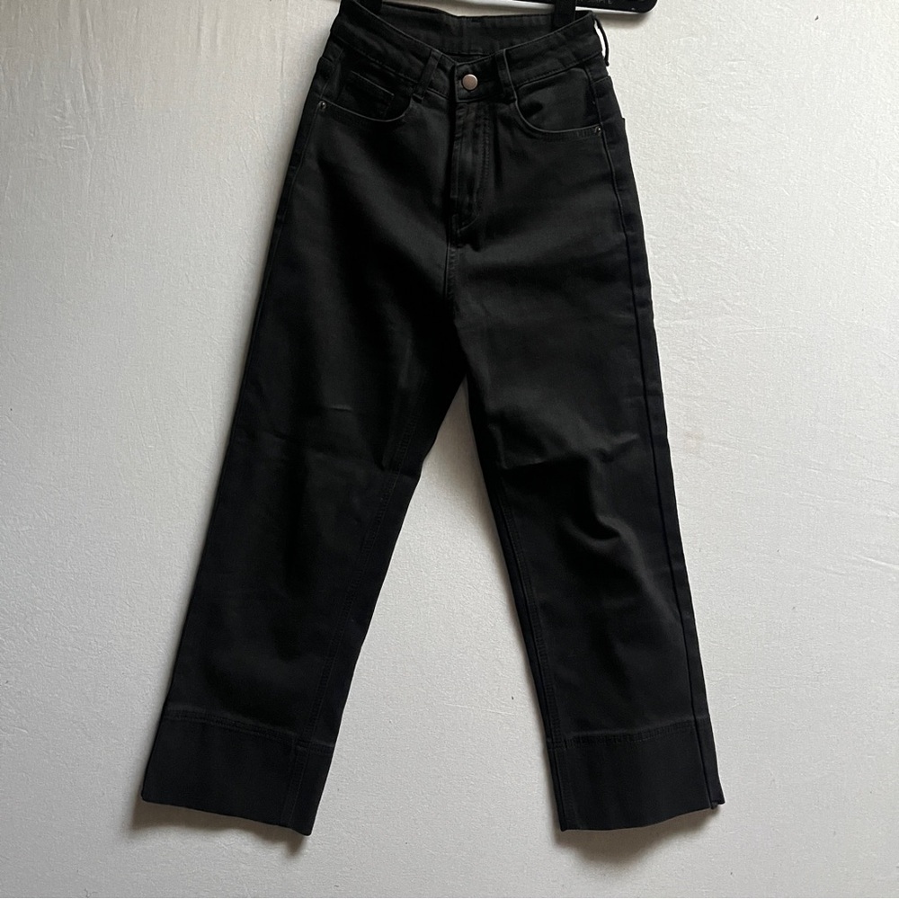 D Edsilabre High Rise Wide Leg Cropped Black Jeans Size S